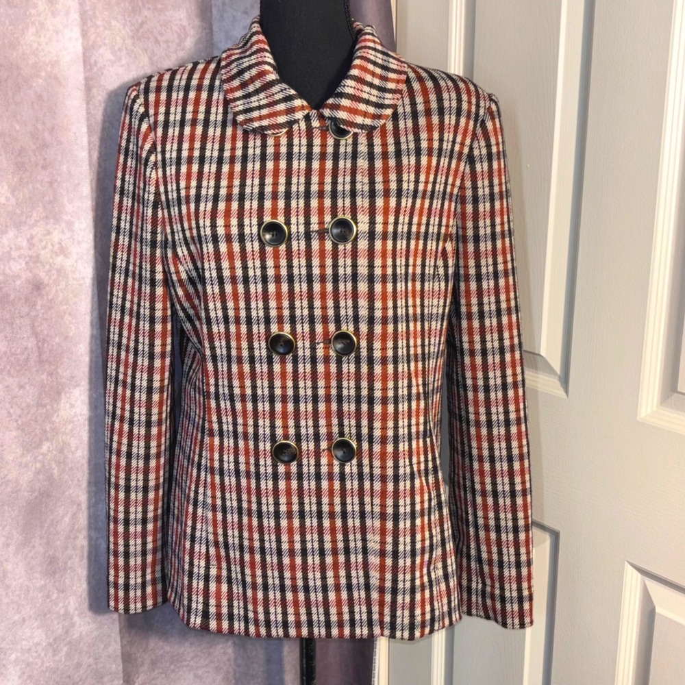 Cabi 4118 Heritage Blazer Women Size Medium Brown Plaid Academic